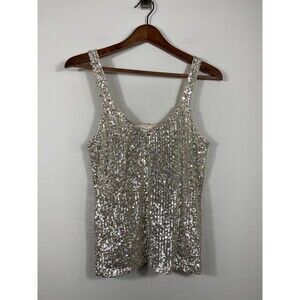 Love On A Hanger Silver Sequin Tank Top Size Medium Sparkly Party Top
